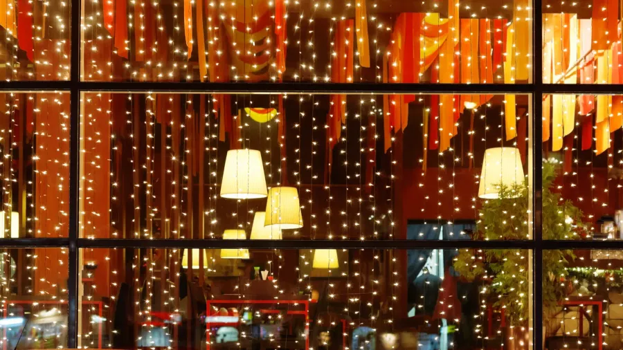 christmas illumination of restaurant window