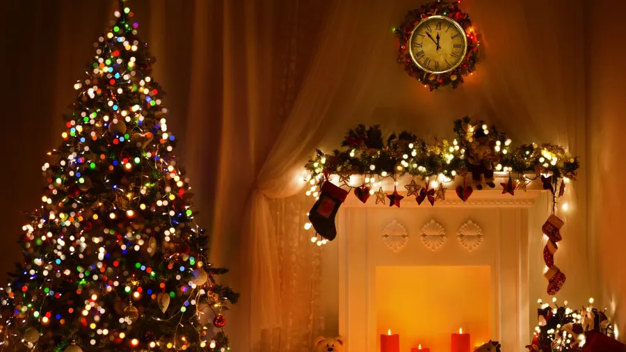 christmas room interior design xmas tree decorated by lights presents