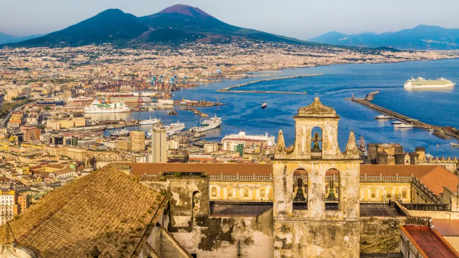 city of napoli naples with mount vesuvius at sunset campania
