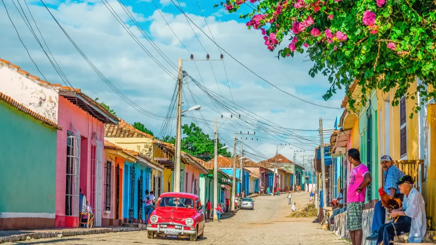 classic american car on streets of trinidad cuba