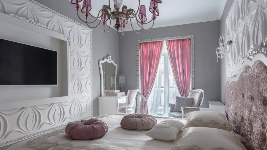 classic bedroom with double bed tv
