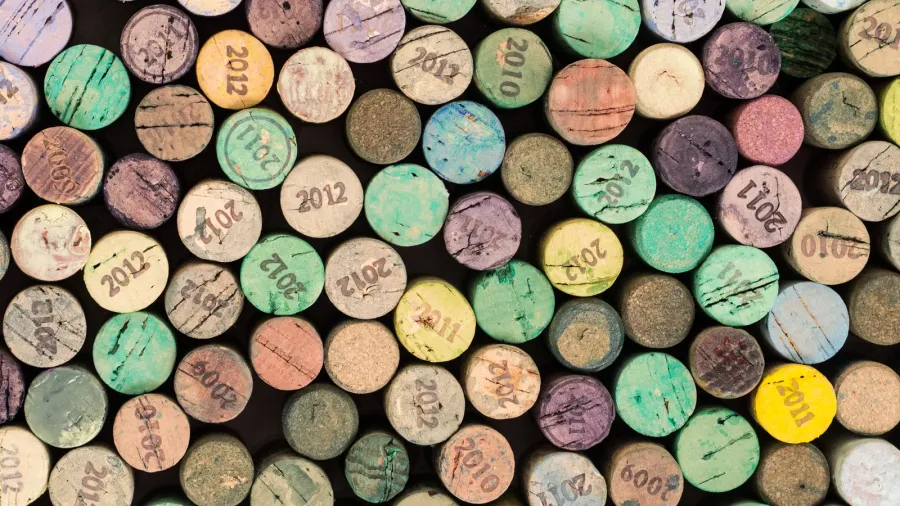 closeup of a wall of used wine corks