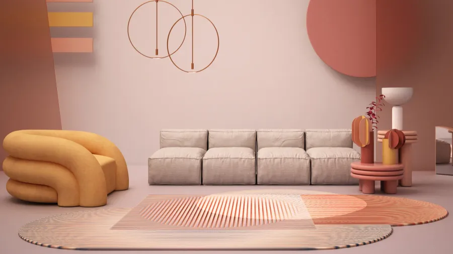 colored contemporary living room pastel colors sofa armchair carpet coffee