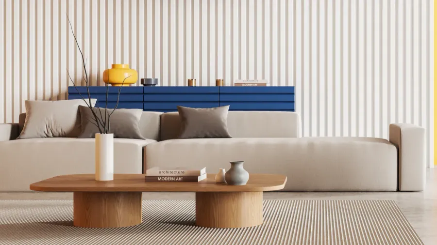 colored home living room interior with couch and chairs coffee
