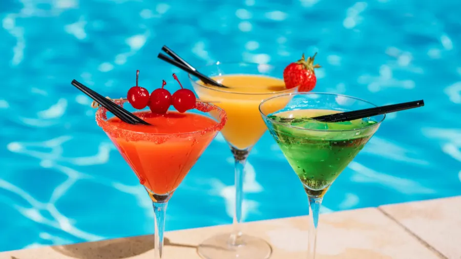 colorful cocktails near pool
