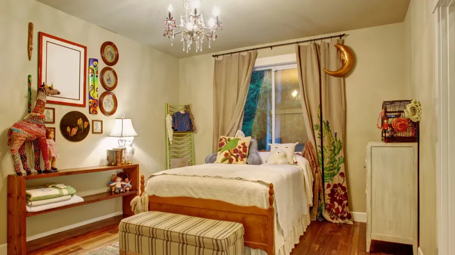 colorful kids room with hardwood floor