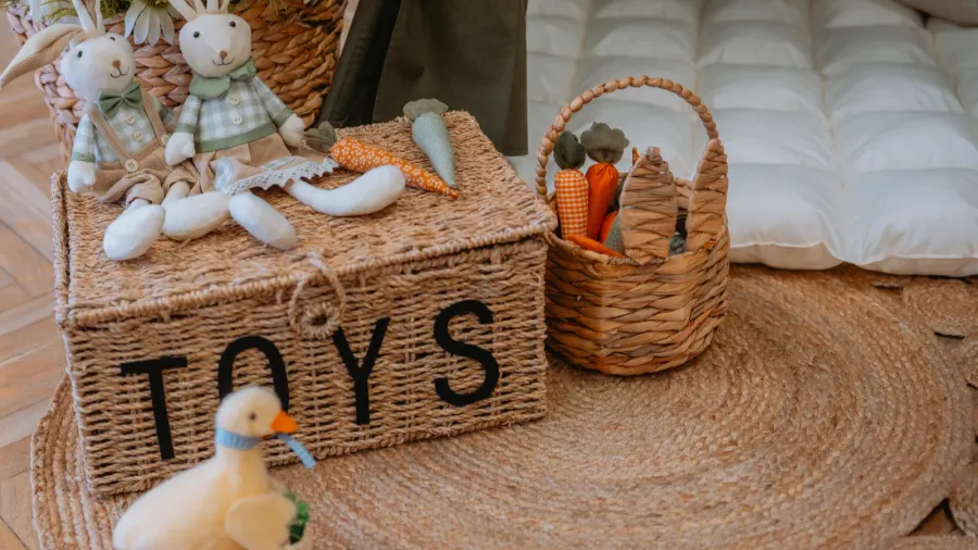 colorful toys and soft decorations create a cozy childrens play