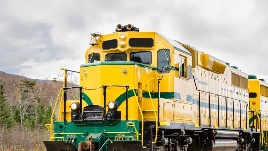 colourful train and cloudy sky
