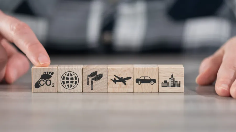concept of air pollution with icons on wooden cubes