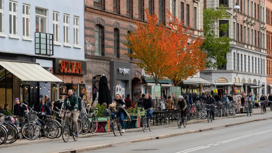 copenhagen denmark  october 18 2022 people cars and shops