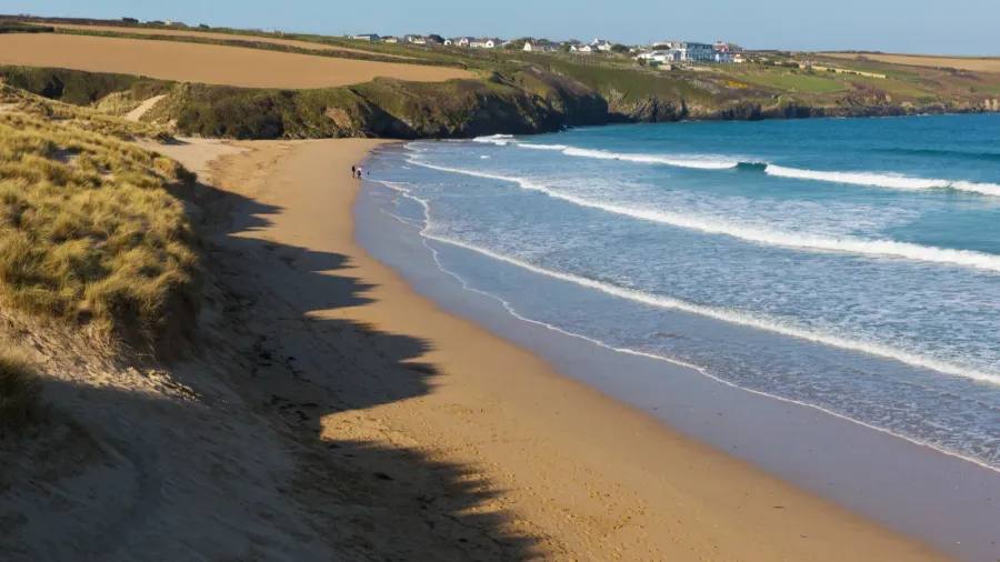 crantock beach view to west pentire and bowgie inn north