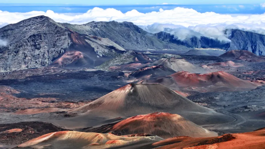 crater of haleakala volcano maui hawaii  hdr image