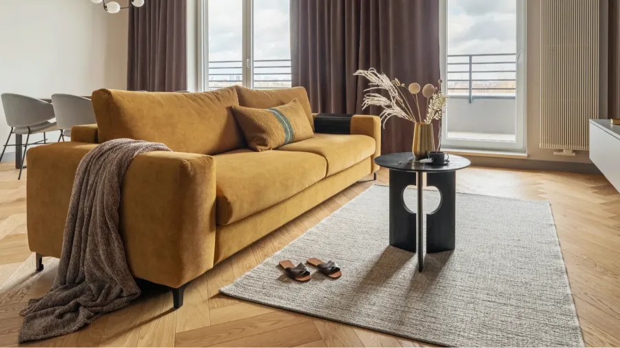 creative and modern vintage living room interior design with yellow