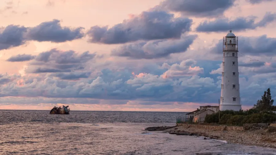 crimea cape tarkhankut lighthouse on the black sea