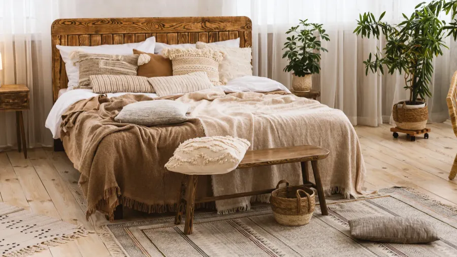 cute design with double bed plants in pots and large