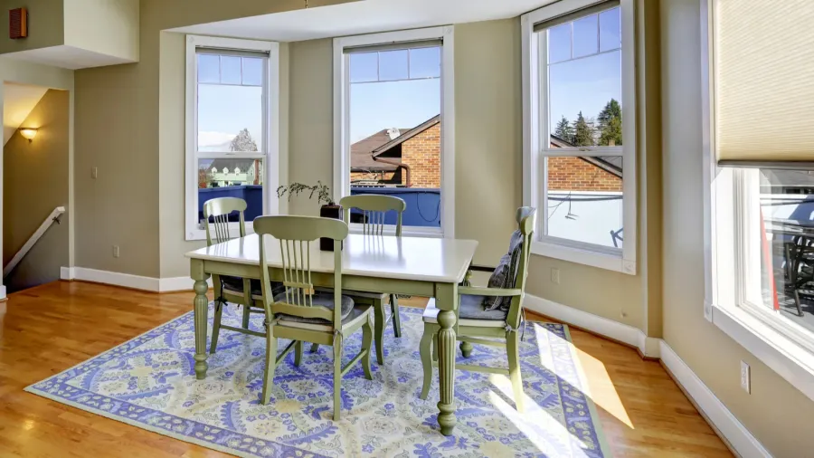 dining room with green wooden table set