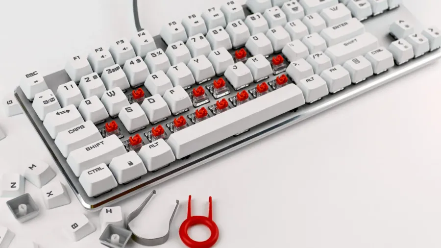 disassembled keyboard on a white background disassembly and cleaning of