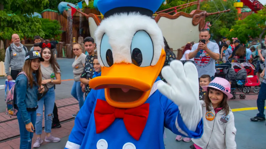 donald duck figure at toontown in disneyland park in anaheim