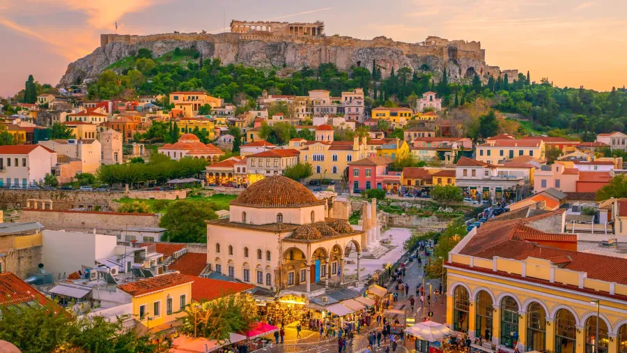 downtown athens city skyline cityscape with the acropolis and the