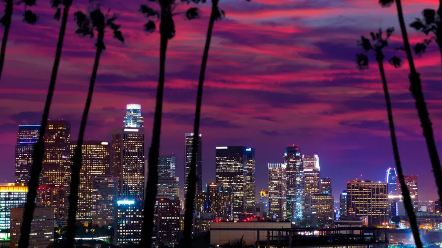downtown la night los angeles sunset skyline california