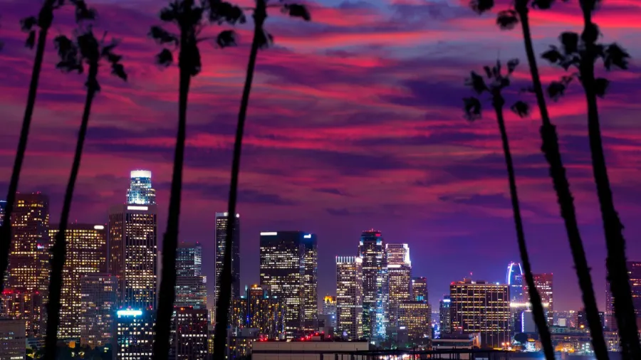downtown la night los angeles sunset skyline california