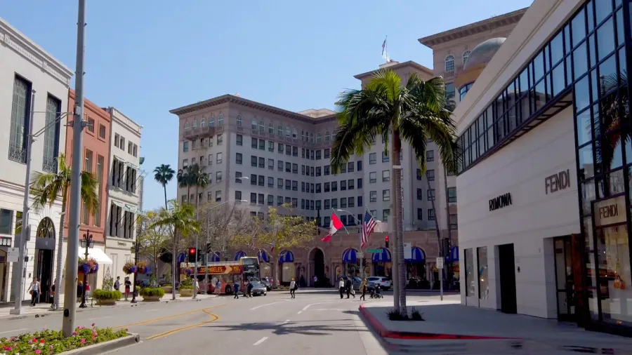 driving through exclusive rodeo drive in beverly hills  los