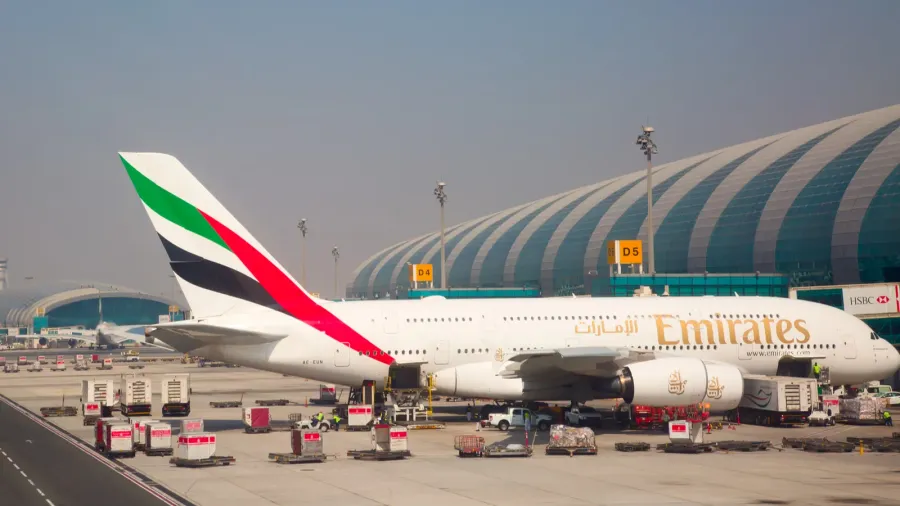 Planes preparing for take off at Dubai Airport.