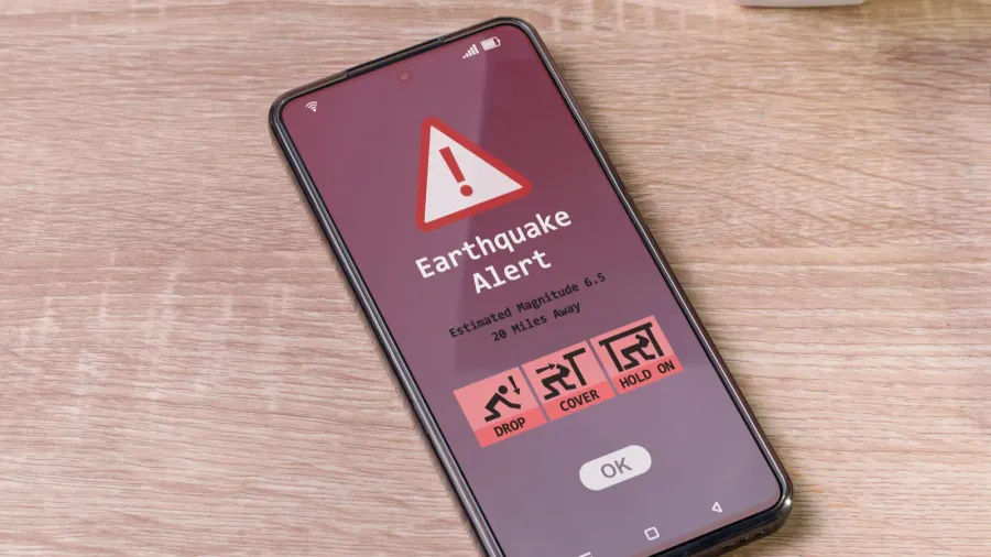earthquake notification alert on smartphone with safety guide earthquake early