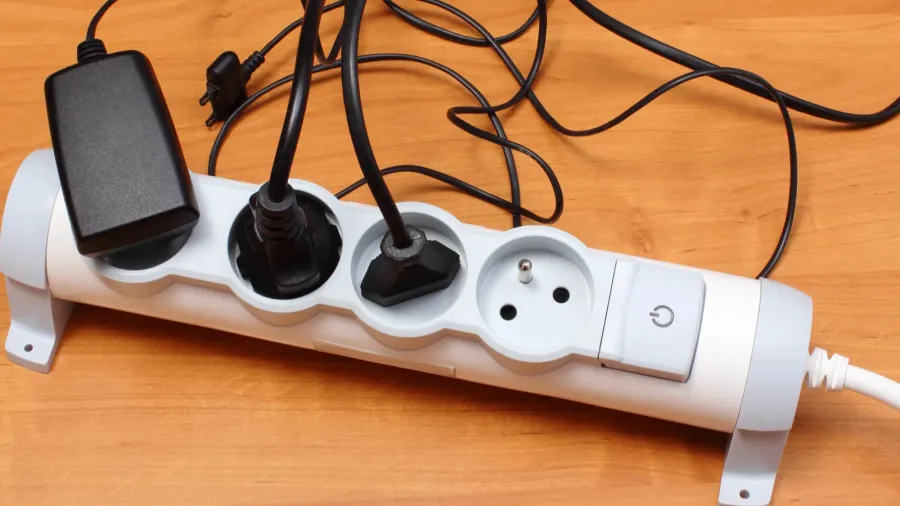 electrical cords connected to power strip energy saving