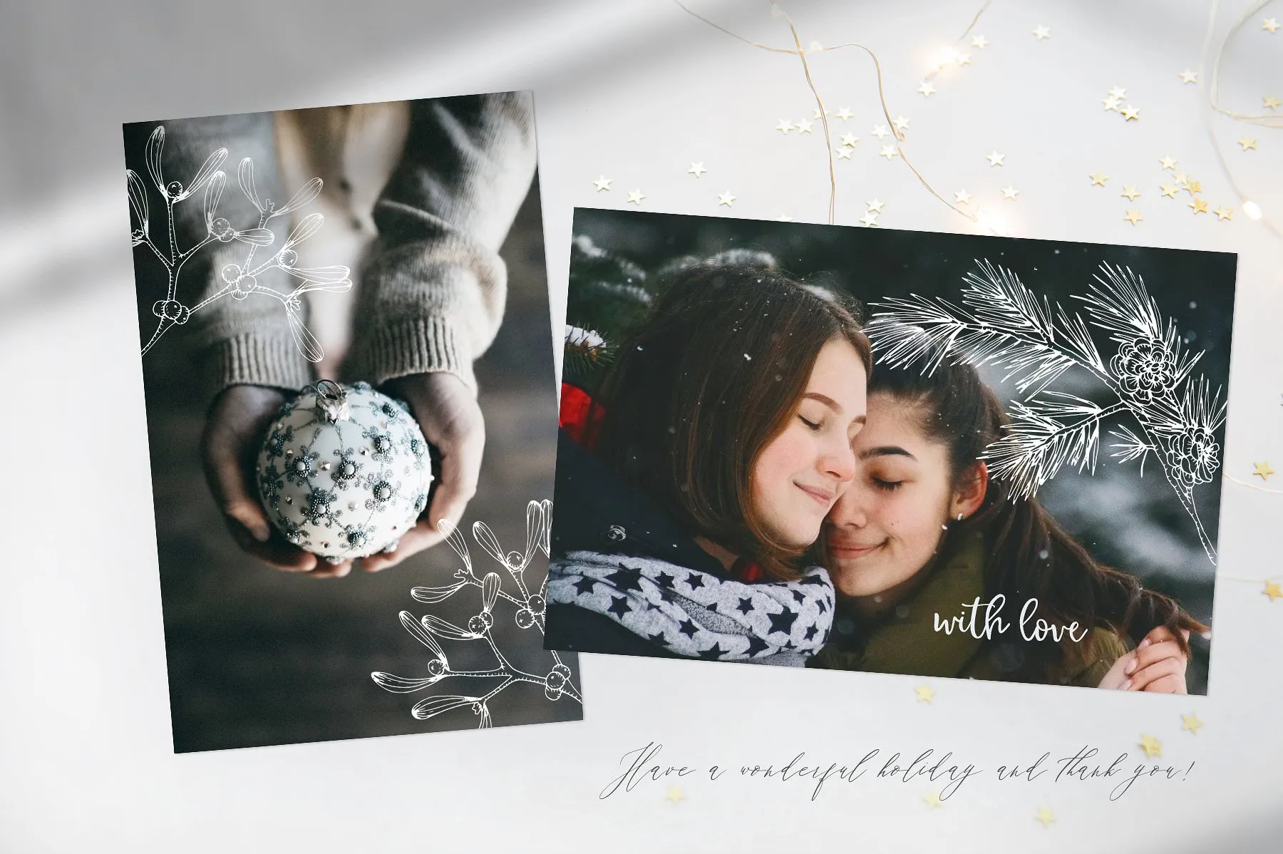 Photography decorated with elegant Christmas graphics.