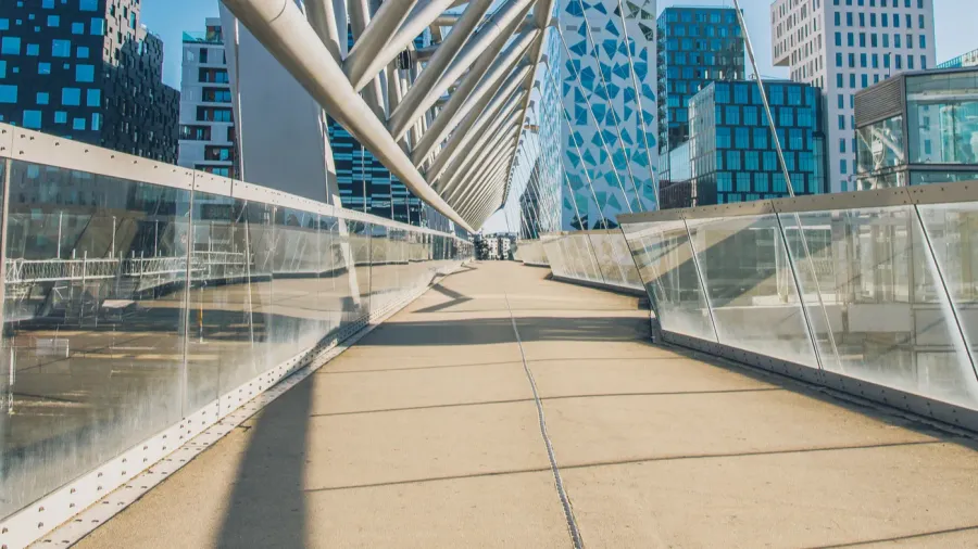 empty bridge and contemporary architecture at barcode district oslo norway