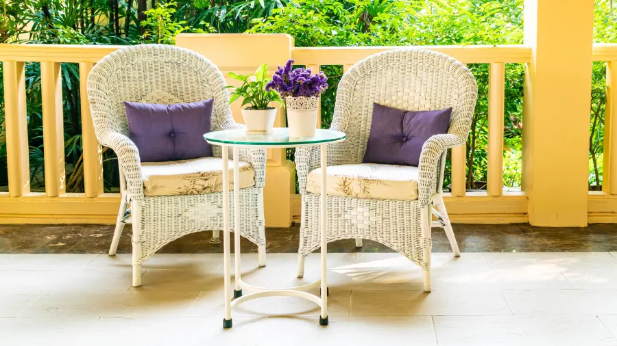 empty patio chair and table decoration on balcony