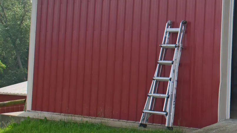 empty red garage on farm