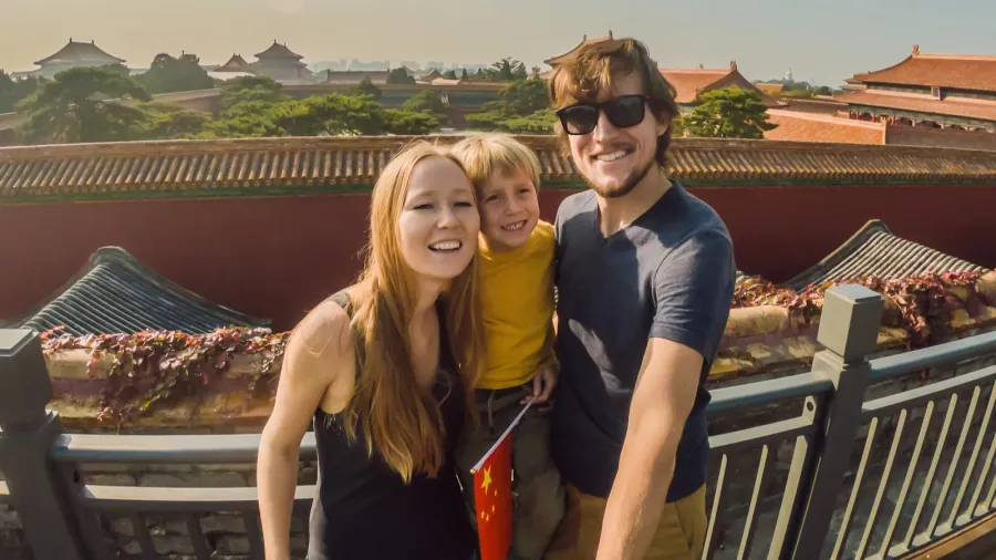 Family enjoying vacation in China.