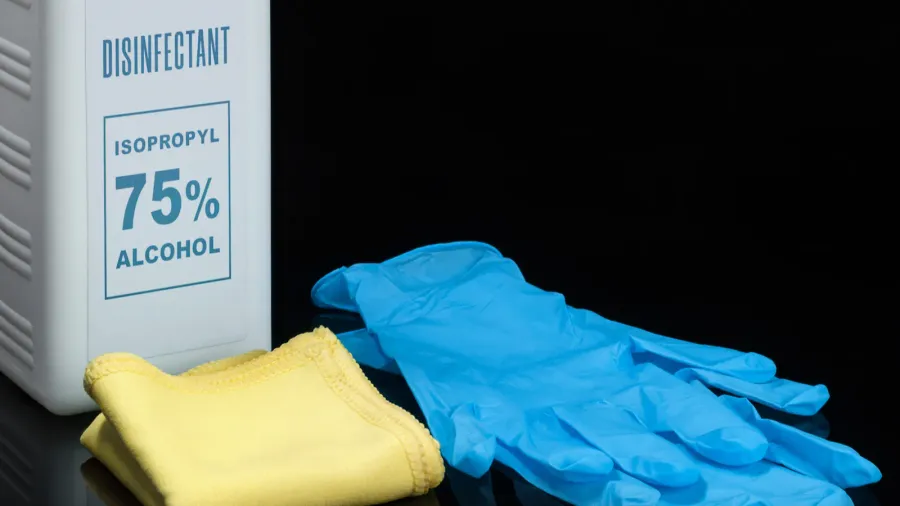 essential household items during a coronavirus pandemic rubber gloves antiseptic