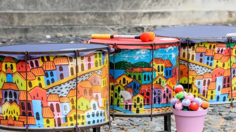 ethnic and colorful decorated set of drums hand made painted