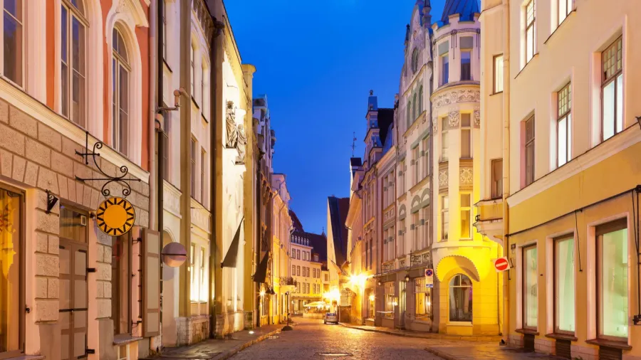 evening street in the old town in tallinn estonia