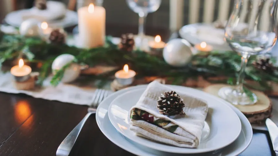 festive christmas and new year table setting in scandinavian style
