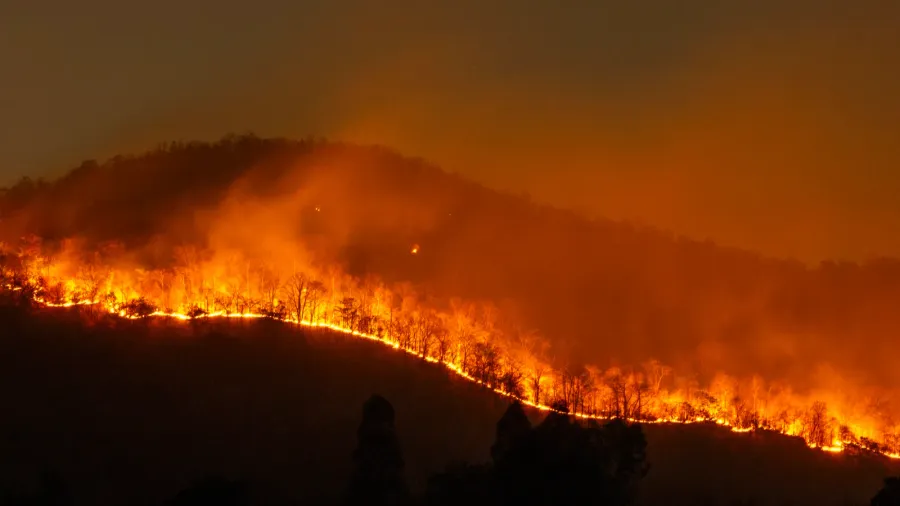 fires burned in a straight line along the hillside at