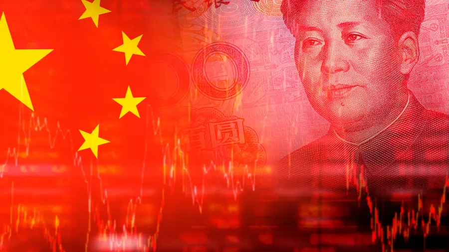 flag of china with face of mao zedong on rmb