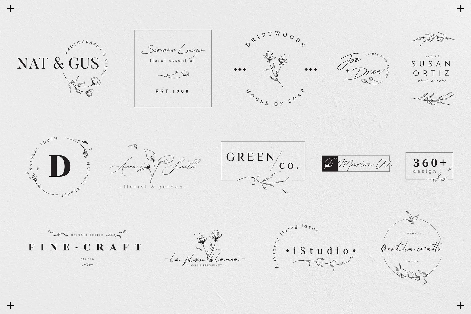 50 pre-made floral logo templates.