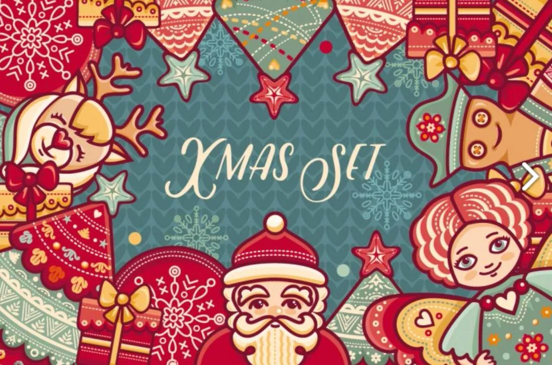 Colorful Christmas graphics.