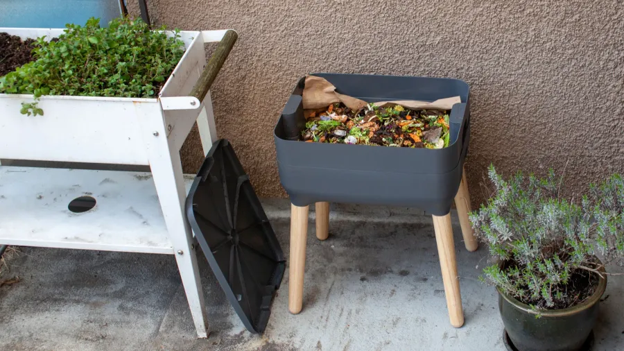 fresh food and bedding material is added to an outdoor