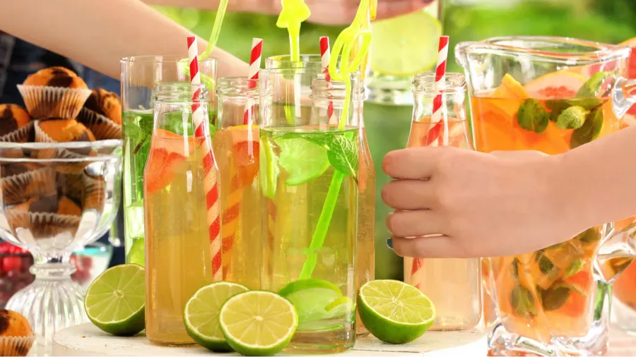 friends cheering with lemonade on picnic