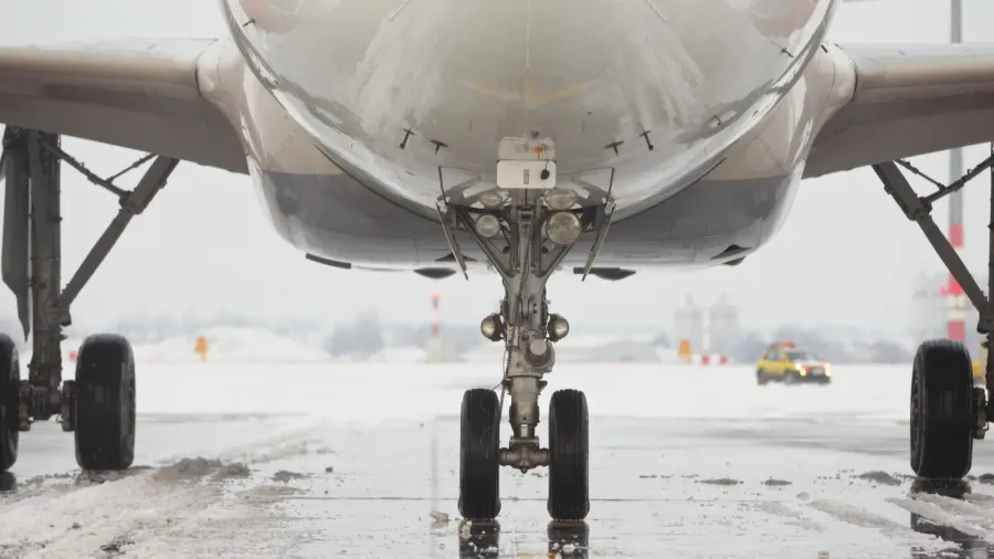 frost and snowing at the airport