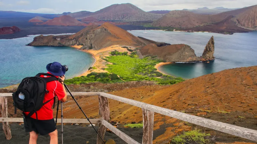 galapagos ecuador  april 20 unidentified man photographes on