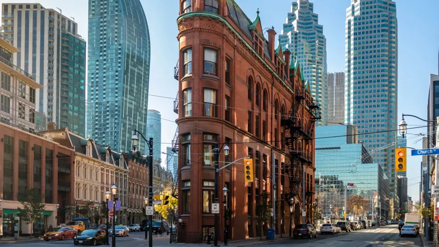 gooderham or flatiron building in downtown toronto  toronto on