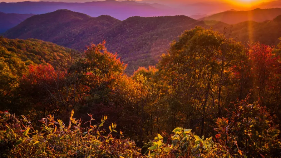 great smoky mountain scenic autumn sunset landscape