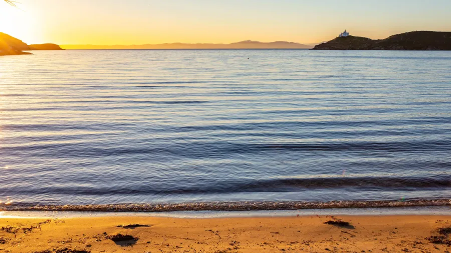 greece kea island sunset at the beach sun falling seascape