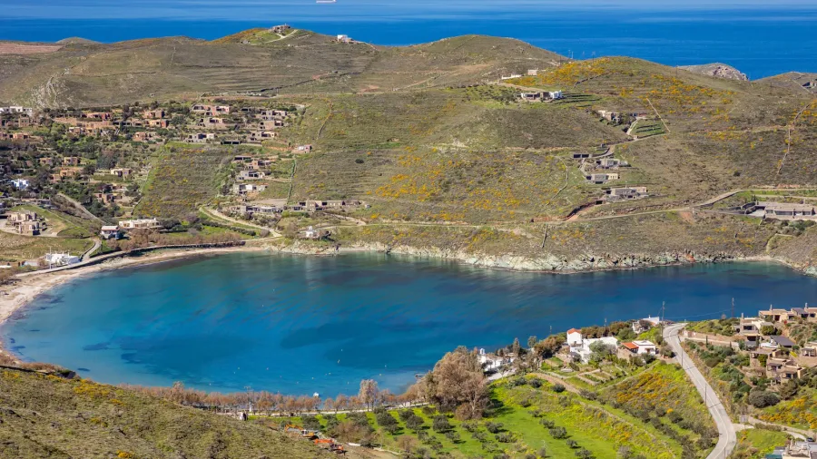 greece kea island otzias blue sea and sky landscape aerial